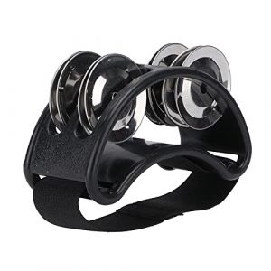Percussion Grelot Pied, Tambourin à Pieds, Tambourin de pied avec jingles en acier, instrument de musique à percussion, Tambour de pied en métal, pour guitare accessoire de batterie (noir) (Vasting, neuf)