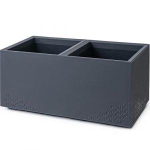 KONZEPT Grand pot de fleurs extérieur rectangulaire 40 x 80 x 40 cm sur roulettes anthracite aspect béton bac à fleurs en plastique pour jardin, balcon et terrasse (KONZEPT GmbH, neuf)