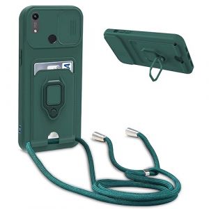 YFSYLL Coque Compatible avec Huawei Y6 2019/Honor 8A,Collier pour &Eacute;tui Colliers de cellulaire R&eacute;glable Lanyard Silicone Case,Protection cam&eacute;ra,Support Annulaire,Fentes pour Cartes,Vert Fonc&eacute; (meilijiastore, neuf)