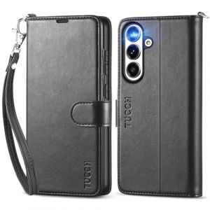 TUCCH Etui pour Galaxy S25+ Plus 5G, Housse Clapet TPU [RFID Blocage] Portefeuille en Cuir Synth&eacute;tique Support Protection Int&eacute;gr&eacute;e Compatible avec Galaxy S25 Plus 6,7" 2025 - Noir avec Dragonne (EC-GLOBAL FR, neuf)