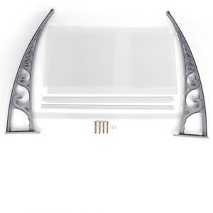 Auvent pour Porte d'entr&eacute;e Marquise Porte Exterieur de Toit Auvent en Arc de Hangar en Polycarbonateet Cadre pour Maison de Fen&ecirc;tre de Balcon de Garage,100 x 100 cm (Gris-Blanc) (Hechheu, neuf)