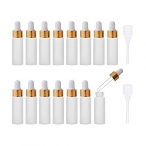 Enslz Lot de 15 mini flacons compte-gouttes vides en verre dépoli réutilisables avec bouchon à vis en métal et poire en caoutchouc 5 ml Doré (Enslz, neuf)