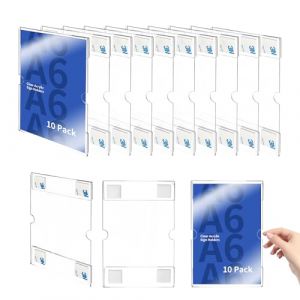AZKEEGREY Lot de 10 Porte Affiche Muraux A6 Vertical Acrylique, Porte Menu Supports de Panneau Mural avec Ruban Adhésif pour Bureau Magasin Restaurant (AGOOBO-UK, neuf)