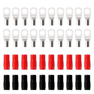 YIXISI 40 Pièces M8 SC10-8 AWG8 Cosses à Anneau Kit, Cosses de Câble Tubulaires, Cosses de Embouts de Câble de Batterie, avec Manchons isolants, pour Câble Électrique, Argent (YXS-DE, neuf)