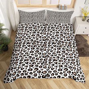 Homemissing Imprim&eacute; L&eacute;opard Housse de Couette Afrique Imprim&eacute; Gu&eacute;pard Parure de Lit 240x260cm pour Enfants D&eacute;cor Safari Animal Motif Ensembles de Housse de Couette Blanc Noir Marron L&eacute;opard 3Pcs (Bofanshangmao, neuf)