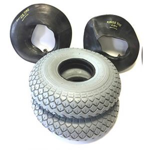 Lot de 2 pneus de fauteuil roulant 4.00-5 gris + 2 chambres à air Valve coudée Pneu profil bloc solide Construction de pneu 4 PR PR Pneu pour fauteuil roulant électrique Scooter électrique (Reha- und Freizeitprodukte, neuf)
