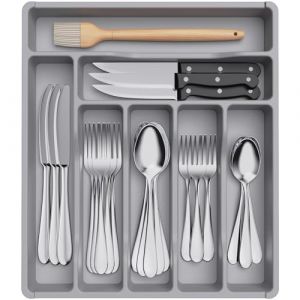 Lifewit Range Couverts pour Tiroir, Organisateur Couverts Tiroir Cuisine Rangement Ustensiles Bac de Rangement Couvert pour Cuill&egrave;res Fourchettes Couteaux Vaisselle, 7 Compartiments, Gris (Lifewit Home FR, neuf)