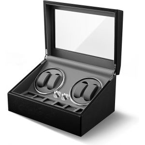 Olvy Remontoir pour 4 Montres Automatique, Boîte de Remontoir de Montre, Watch Winder, Moteur Extrêmement Silencieux, Coussin de Montre Flexible (Olvy, neuf)