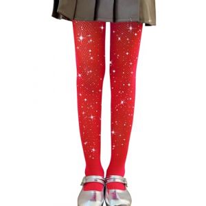 LOLANTA 2-Pack Collants Résille Filles, Collants Strass Étincelants pour Enfants Bas de Concours de Danse, Rouge scintillant, 4-8 ans, L (LOLANTA, neuf)