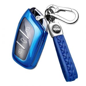 ontto Coque de clé de Voiture - Convient pour MG MG6 ZS HS EV EZS EHS MG3 MG4 MG5 GS MG7 GT 2015-2023 - en TPU - pour Porte-clés Roewe RX5 I6-3 Boutons - Accessoire B - Bleu (Ontto, neuf)