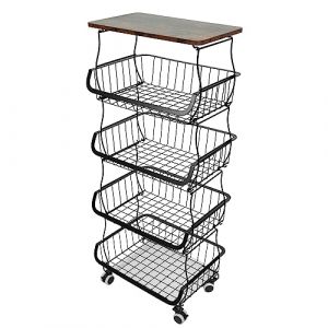 OHMG Corbeille a Fruit,2 Etages Panier a Fruit de Cuisine avec Couvercle en Bois Panier a Fruits Empilable Montable au Mur,Rangement Fruits L&eacute;gumes (M&eacute;tal-5 Niveaux, 40 * 30 * 94cm) (jusiZL, neuf)