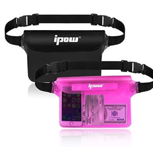 IPOW 2PCS Housse &Eacute;tanche &agrave; Ceinture Certifi&eacute;e IPX8 Sangle Ajustable 3 Zipper Plastique Pochette &agrave; Ceinture/Etui Imperm&eacute;able/Sac pour Nautique,P&ecirc;che,Kayak,Baignade,Protection T&eacute;l&eacute;phone/Argents/Cartes (TechAIBO, neuf)