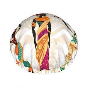 Belle femme africaine noire en robe ethnique bonnet de douche et bonnet de bain pour femme, bonnets de douche imperméables surdimensionnés réversibles grands conçus pour toutes les longueurs de chev (DoubleShopShow, neuf)