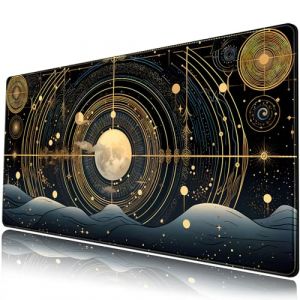Tapis de bureau XXL avec lune et ciel étoilé, tapis de souris de jeu noir et doré, constellations célestes, clavier étendu et tapis de souris, 80 x 40 cm, parfait pour la décoration de bureau (zijiaolifestyle-, neuf)