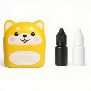 Tampon double Personnalis&eacute; pour V&ecirc;tement Enfant &ndash; Marqueur Textile avec Nom &ndash; Id&eacute;al pour Cr&egrave;che, &Eacute;cole, Garderie &ndash; Encre R&eacute;sistante au Lavage &ndash; (encre noir et encre blanche) inclus encre 10ml (Jaune) (ET HOP KIDS STAMP, neuf)