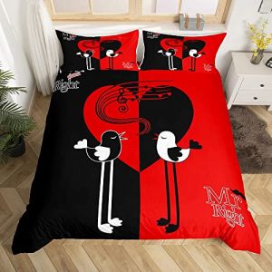Mr Mrs Housse de Couette Couple Romantique Mariage Th&egrave;me Parure Housse de Couette Love Birds Homme Femme Romance Parure de Lit 220x240cm Noir Rouge Saint Valentin Cadeau Ultra Doux Room Decor (Bofanshangmao, neuf)