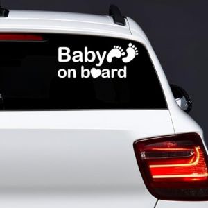 Autocollant B&eacute;b&eacute; &agrave; Bord 14 x 7cm Vinyle"Baby on Board" Autocollant de S&eacute;curit&eacute; pour Voiture, R&eacute;sistants aux UV et Waterproof Sticker R&eacute;fl&eacute;chissant Pieds de B&eacute;b&eacute; Facile &agrave; Appliquer (Blanc) (RuiChaoXiYi, neuf)
