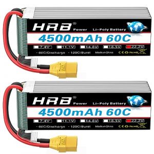 HRB 6S Lipo Batterie Lipo 22,2 V 4500 mAh 60 C avec fiche XT90 Batterie de Classe A+ pour Voiture RC Avion, Buggy hélicoptère, Camion Hobby (Lot de 2) (HRB POWER Official store, neuf)