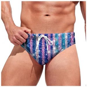 Slip De Bain Homme à paillettes, piscine Maillot De Bain taille basse avec Cordon de Serrage Réglable Short De Bain short de bain séchage rapide Eté slip De Natation slip de bain (Purple, M) (XNme SW, neuf)