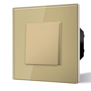 BSEED Interrupteur Mural, Interrupteur à Bascule, Verre Interrupteur Encastrable Bascule,10A 250V Plaque De Cristal Trempé, 86 * 86mm, 1 Gang 3 Voie, Or (Bseed-EU, neuf)