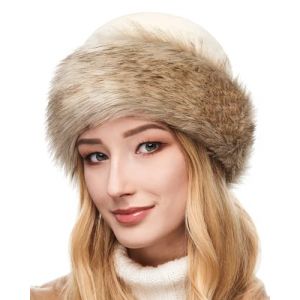 Futrzane Classic Toque - Chapeau Russe pour Femme - Bonnet Polaire en Fourrure (S, &Eacute;cru - d'or Classic) (Futrzane EU, neuf)