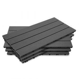 Ansobea WPC - Lot de 6 dalles de terrasse en bois - 30 x 60 cm - Pour 1 m&sup2; - Aspect bois - Rev&ecirc;tement de sol de balcon avec syst&egrave;me &agrave; clic - Lames &eacute;tanches pour balcon et terrasse (anthracite) (YYYYU123, neuf)