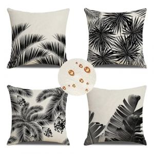 Extérieur Housses de Coussin 65x65 cm Lot de 4 Housse Coussin Noir Housse Coussin Canapé Blanc Coussin Extérieur Imperméable Lin Coussin Canapé Carré Decoratif pour Chambre Canapé Chaise Lit Jardin (fengyiaa, neuf)