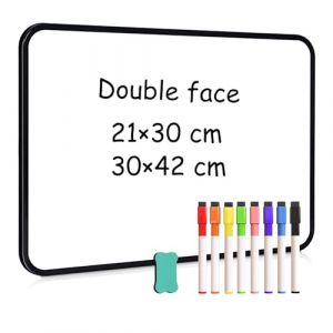 DOLLAR BOSS Tableau blanc effacable double face 21 x 30 cm, Tableau magnétique A4, Petit tableau blanc effaçable à sec Mini tableau blanc magnétique, Tableau blanc portable avec 8 marqueur 1 gomme (DollarBoss, neuf)