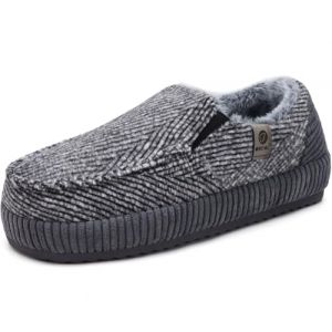 ONCAI Chaussons Homme Confort fermé de rayures Chaussures Peluche Intérieur Extérieur Velours côtelé Pantoufles Maison en Caoutchou Antidérapantes Mocassins Hiver Gris/Blanc Taille 42 (ONCAI HZTH, neuf)
