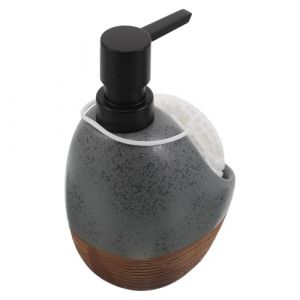 Veemoon Distributeur de Savonnette C&eacute;ramique Polyvalent Gris Pompe Pr&eacute;cise pour Salle de Bain Cuisine avec Plateau Porte-&eacute;ponge (Quiet Window, neuf)