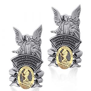 cobee Lot de 2 m&eacute;dailles de Saint-Christophe pour voiture, Saint Christophe avec ange gardien - Clip religieux pour pare-soleil de voiture - Cadeau pour la protection de voyage (Wanxiao, neuf)