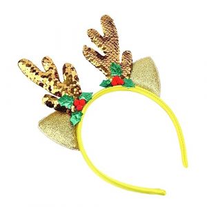 Beaupretty Bandeau de Noël bandeau en bois de cerf costume de cerf de noël oreilles de lapin - Bandeau mignon cerceau de cheveux de Noël cerceau de cheveux en bois de cerf en tissu Golden (lorianca, neuf)