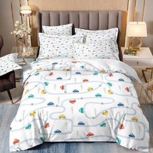 TKCQX Housse de Couette Enfant Voiture de Dessin Animé Parure de Lit 160x200 Enfant GarçOn Fille Adulte Voiture Housse de Couette 1 Personne en Microfibre avec Fermeture éClair avec Taie 65x65 (TKCQX--欧盟R标, neuf)
