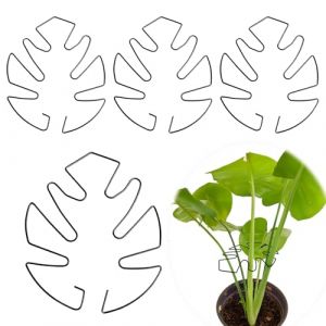 wilcractk Lot de 4 Supports Tiges Plantes,Monstera Grimpantes, Tuteur M&eacute;tallique pour Plantes avec Motif de Feuilles, 14 cm x 15 cm, pour Plantes Grimpantes et Plantes d'Int&eacute;rieur D&eacute;coration (Noir) (zhumaodianzishangwu, neuf)