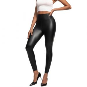 Lishang Pantalon Cuir Femme Taille Haute Sexy Legging Simili Cuir Femme Legging Effet Push Up Stretch Opaque Noir Brillant XL (Limall, neuf)