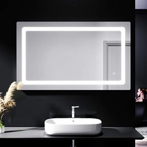 SIRHONA Miroir de Salle de Bains 1000 x 60 cm Miroirs avec LED Illumination cosmétiques muraux, Anti-buée avec éclairage LED - avec Prise Rasoir - lnterrupteur Tactile (ELLIPSE sanitaire, neuf)