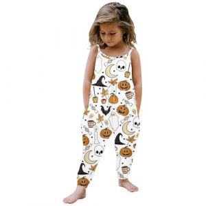 Combinaison imprimée d'halloween pour bébé fille, sans manches, barboteuse, tenues, pantalons, vêtements Combinaison Pyjama Cheval (White, 2-3Years) (Mosusjoes, neuf)
