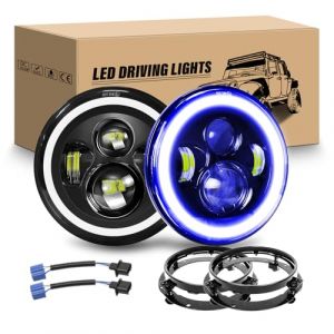 RIGIDON 2Pcs 7 Pouces Rond Phare LED Auto Moto avec Anneau de Montage, 50W Phare de Travail Blanc bleu 4 Modes Eclairages Feux LED Off Road Feu DRL HI LO Beam pour Wrangler JK TJ LJ CJ JP Hummber (JIANDAO, neuf)