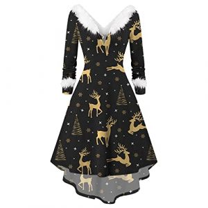 Robe de Mère Noel Femme Impression Noël Wapiti Décontracté Robe Annee 60 Noel Vintage Rétro Audrey Hepburn Soirée Cocktail au Genou année 50 60 Robes Costume Adulte Mère Noel (d-Black, XL) (BAULMD（90% Big Promotion Without Discount Code ）, neuf)