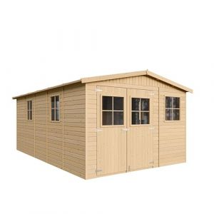 ABRI de Jardin en Bois Exterieur avec Les PLANCHERS IMPR&Eacute;GN&Eacute; - Chalet en Pin/&eacute;pic&eacute;a- H226x324x516 cm/15 m&sup2;- Construction de Panneaux- Rangement pour v&eacute;los, Remise &agrave; Outils- TIMBELA M337+M337G (TIMBELA&KO, neuf)