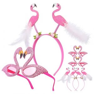 DEARMAMY 1 Ensemble Tenue De Fête Hawaïenne Bandeaux Drôles Bandeau Tropical Lunettes Flamant Rose Coiffe De Flamant Rose Accessoires De Fête Lunettes Accessoires Bandeau Femme Plastique (Liiane, neuf)