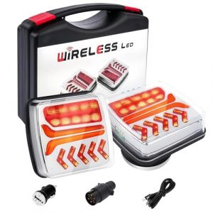 KinZon Feux Arrière de Remorque Sans Fil Magnétiques, Kit de Feux LED Rechargeables Étanches IP65, Feux Stop & Clignotants pour Camion, Camping-Car, Bateau et Caravane (FlyingBird EU, neuf)
