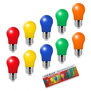 Jiotouhu Lot de 10 Ampoule Couleur LED E27 3W E27 Équivalent 3W Couleurs Mélangées Rouge Vert Bleu Orange Jaune Pour extérieur Intérieur Noël Sapin Fées Fête Veilleuse (BTFEU, neuf)