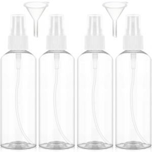 Redamancy 4 Pièces Flacon Spray Vide, 100ml Contenant Voyage, Plastique Pulverisateur Voyage, Réutilisables Transparent Bouteille Spray Vide, avec 2 Entonnoir pour Lotion, Parfum, Shampoing etc (ZZwd EU, neuf)
