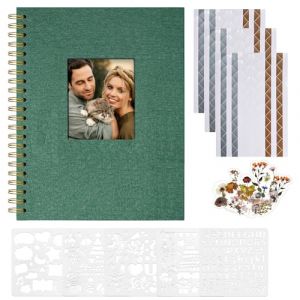 Vienrose Album Photo Scrapbooking, 28,5 x 20,5 cm Album Photo en Lin avec 40 Pages Papier Kraft Blanc Vierge, Kit de Fournitures de Scrapbooking DIY pour Couple B&eacute;b&eacute; Famille Mariage, Vert Fonc&eacute; (Vienrose EU, neuf)