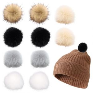 DOKRIN Glands et pompons pour couture Lot de 10 pompons en fausse fourrure, adapt&eacute;s aux chapeaux, pompons en fourrure synth&eacute;tique de 10 cm, pompons en fausse fourrure de renard, avec cordon &eacute;lastique (IOANA BEST CLOTHES, neuf)
