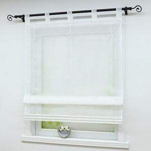 Joyswahl Store Romain Uni &agrave; Passant en Polyester Voilage Transparent D&eacute;coration pour Salon Cuisine Moderne Sophia 1 Pi&egrave;ce Blanc LxH 120x140CM (Joyswahl, neuf)