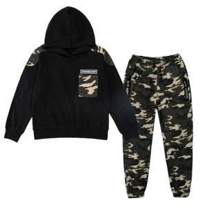 LOLANTA 2PCS Enfants Surv&ecirc;tement Ensemble Sweatshirt &agrave; Capuche et Pantalon de Cargo Camouflage pour Gar&ccedil;ons, Noir, 8-9 ans, 140 (LOLANTA, neuf)