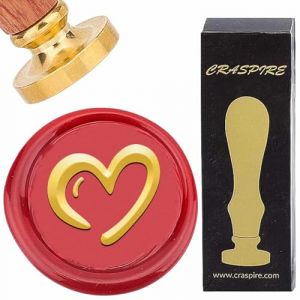 craspire Tampon de Cire à Cacheter en Forme de Cœur 30mm Amovible en Forme de Cœur d'amour Tête en Laiton avec Manche en Bois Rétro Vintage Tampon de Cire pour Mariage Anniversaire Enveloppe (CRASPIRE FR, neuf)