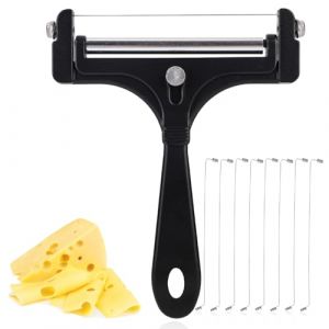 lasuroa Trancheuse &agrave; Fromage Acier Inoxydable, Coupe-Fromage avec 8 Fils Suppl&eacute;mentaires Coupe-Beurre Manuel R&eacute;glable pour Cheddar Gruy&egrave;re Mozzarella Ustensile de Cuisine (Noir) (KISEGO, neuf)